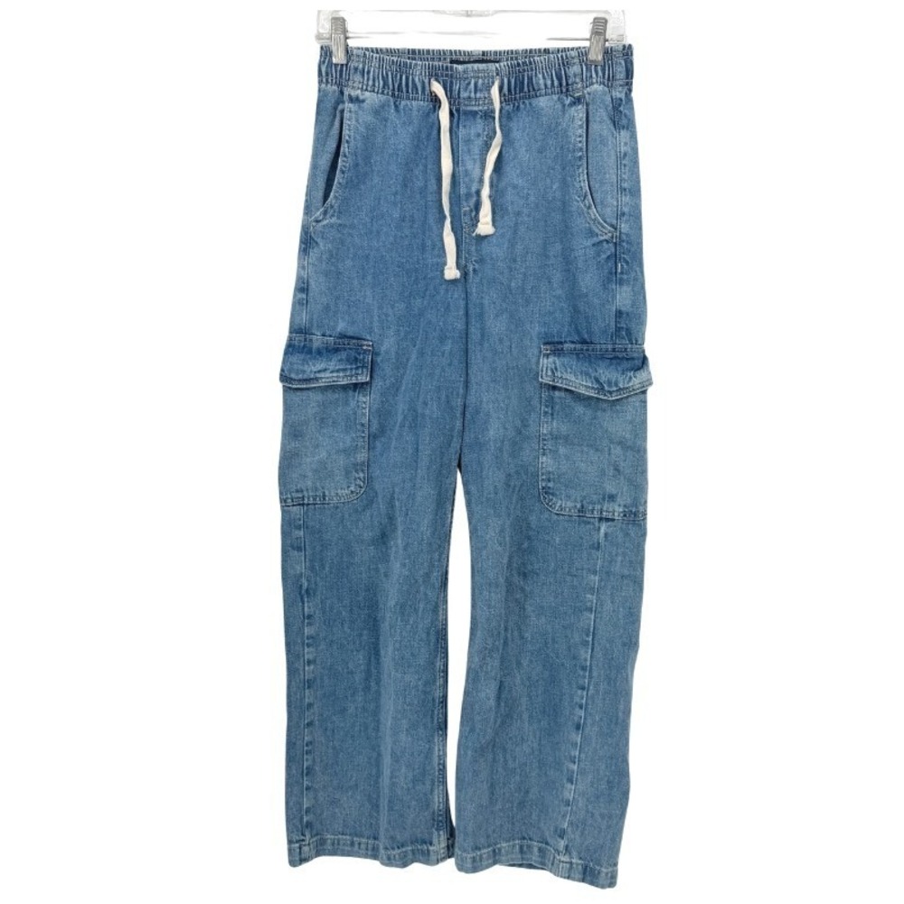 Gap Denim Cargo Pants High Rise Wide Leg Drawstring Blue XS Utility‎ Casual